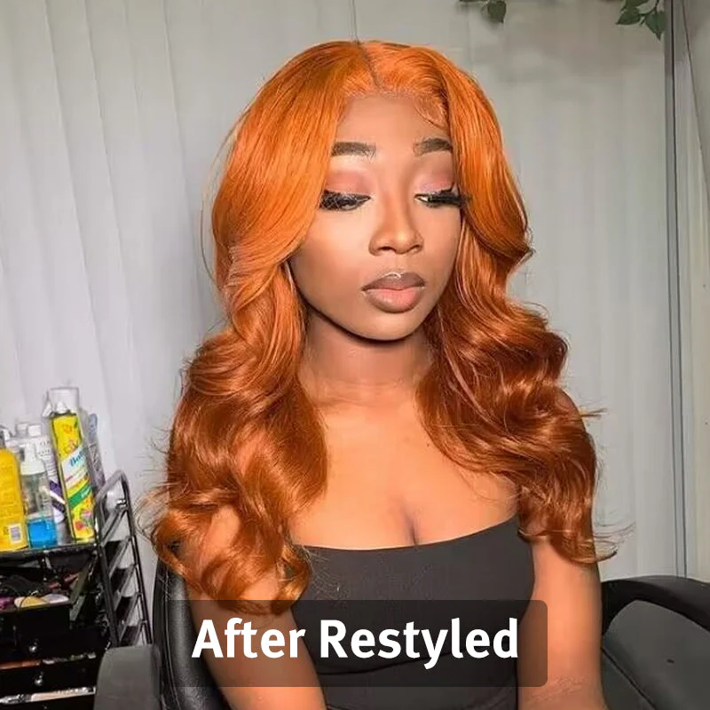 13x4 HD Lace Front Wigs Orange Ginger Color Straight Human Hair Wigs - Image 5