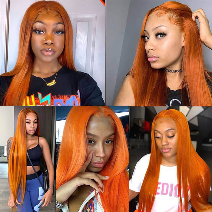 13x4 HD Lace Front Wigs Orange Ginger Color Straight Human Hair Wigs - Image 6