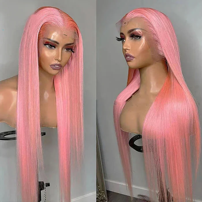 13x4 HD Lace Frontal Human Hair Wigs Straight/Body Wave Pink Color Wig For Women Pre Plucked Bleached Knots - Image 2