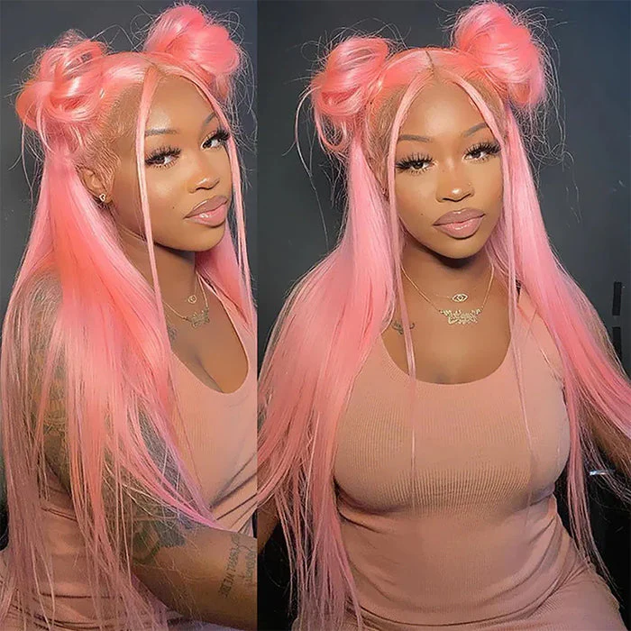 13x4 HD Lace Frontal Human Hair Wigs Straight/Body Wave Pink Color Wig For Women Pre Plucked Bleached Knots - Image 3
