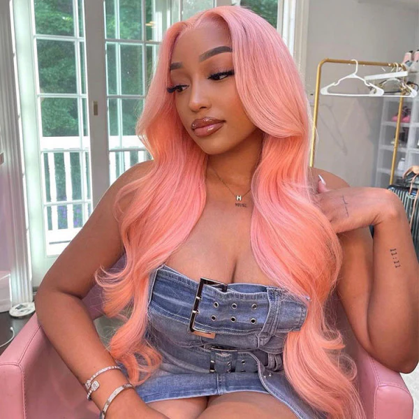 13x4 HD Lace Frontal Human Hair Wigs Straight/Body Wave Pink Color Wig For Women Pre Plucked Bleached Knots - Image 4