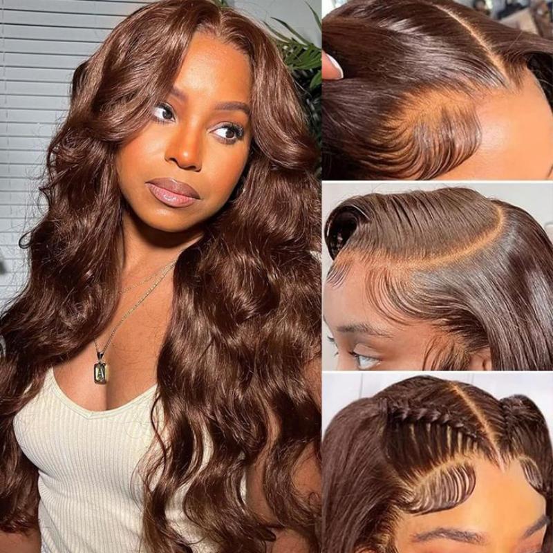 13x4 Lace Frontal Pre-All Glueless Wig Chocolate Brown Body Wave/Straight Ready & Go Human Hair Wigs Special Offer - Image 5