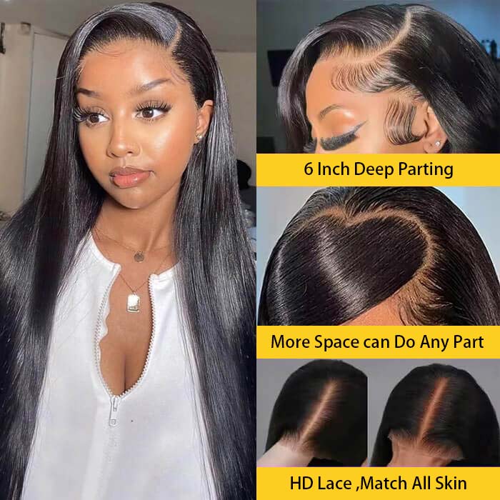 13x6 HD Full Lace Frontal Wigs Invisible HD Lace Straight Front Wigs Pre Bleached Knots Plucked Hairline - Image 3