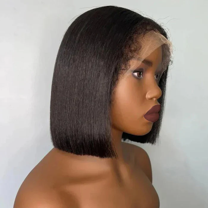 4B 4C Hairline Kinky Edges Straight Bob Wig Bleached Knots Glueless HD Lace Wig 220% Density - Image 3