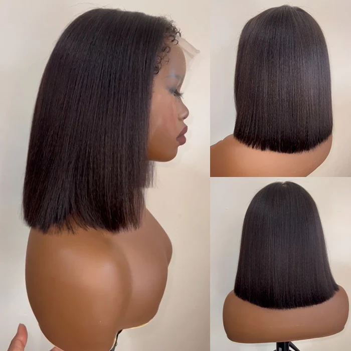 4B 4C Hairline Kinky Edges Straight Bob Wig Bleached Knots Glueless HD Lace Wig 220% Density - Image 4