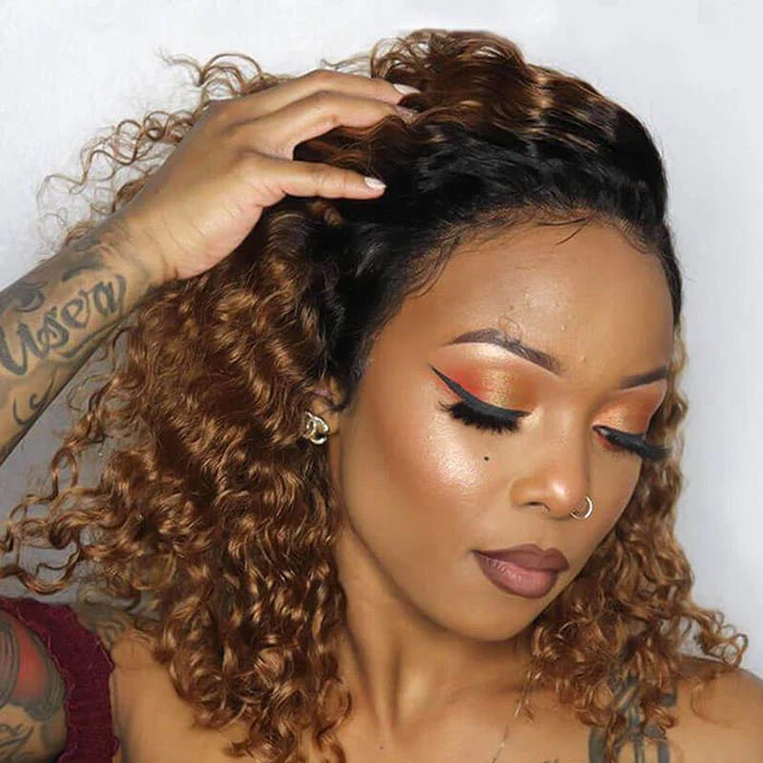 1B/30 Ombre Brown Color Bob Wig Curly Human Hair HD Lace Front Glueless Wig Pre Cut Pre Plucked Special Offer - Image 3