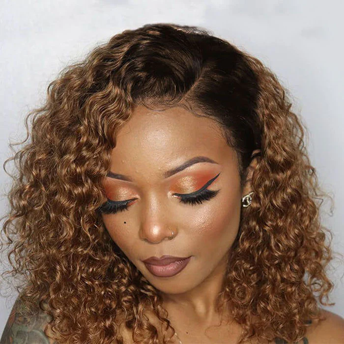 1B/30 Ombre Brown Color Bob Wig Curly Human Hair HD Lace Front Glueless Wig Pre Cut Pre Plucked Special Offer - Image 4