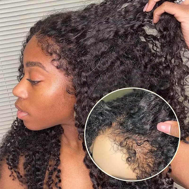 [2Wigs 220%] Pre Bleached Pre Cut HD Lace Wig 4C Edges Curly Wig + Curtain Bangs Body Wave Wig Special Offer - Image 4