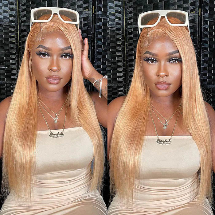 [BOGO] #27 Cameral Blonde Real Ear to Ear Lace Front Wig Colored Straight/Body Wave Human Hair Wigs Special Offer - Image 5