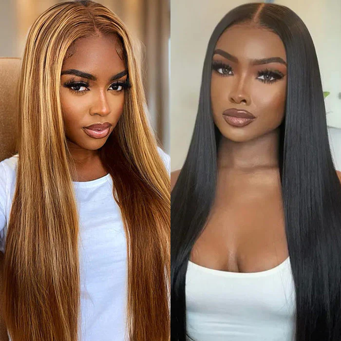 2Wigs $189 | Highlight Brown Blonde Straight HD Lace Wig + Natural Color Straight Wig Special Offer