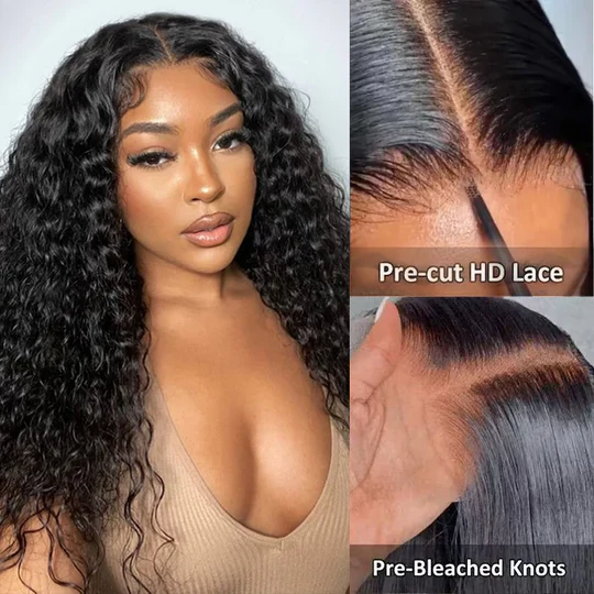 [2Wigs 220%] Highlight Blonde Body Wave Curtain Bangs Wig+ Deep Wave Pre Cut Lace Glueless Wig Special Offer - Image 5