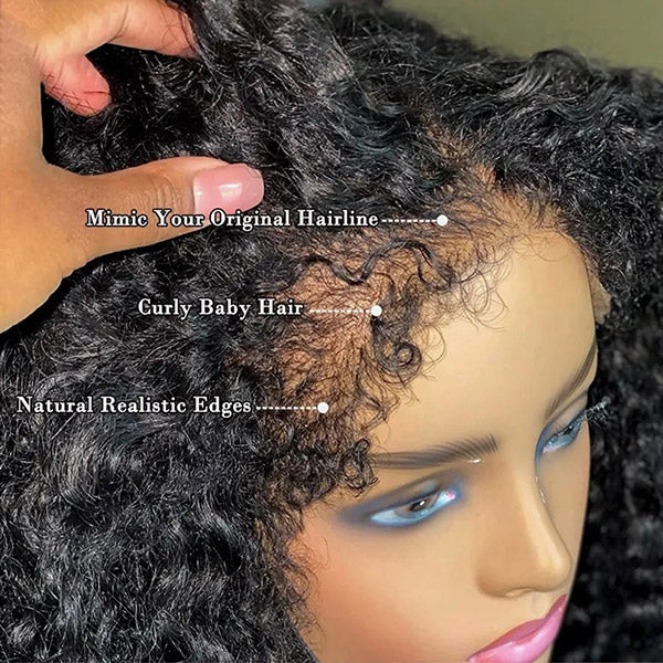 [2Wigs 220%] Pre Bleached Pre Cut HD Lace Wig 4C Edges Curly Wig + Curtain Bangs Body Wave Wig Special Offer - Image 5
