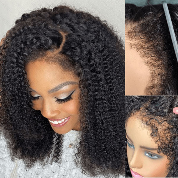 [2Wigs 220%] Pre Bleached Pre Cut HD Lace Wig 4C Edges Curly Wig + Curtain Bangs Body Wave Wig Special Offer - Image 6