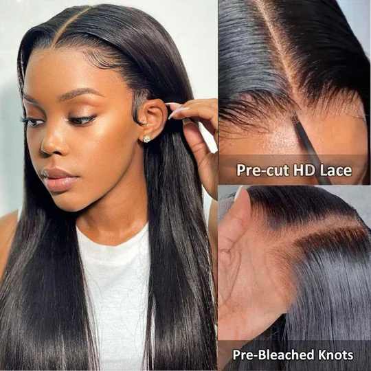 [2Wigs 220%] Pre Bleached Wear Go Glueless Wig Pre Cut HD Lace Straight & Body Wave Human Hair Wigs Special Offer - Image 3
