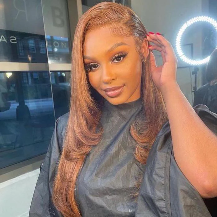 #30 Ginger Brown Straight Layered Cut Wig 8x5 Pre Cut Lace 13x4 13x6 HD Lace Front Glueless Wig - Image 5