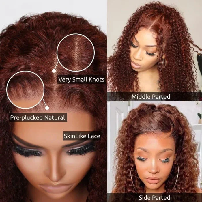 #33 Reddish Brown Invisi-String Snug Fit Water Wave 360 HD Lace Frontal Wig Put On & Go Glueless Wig - Image 3