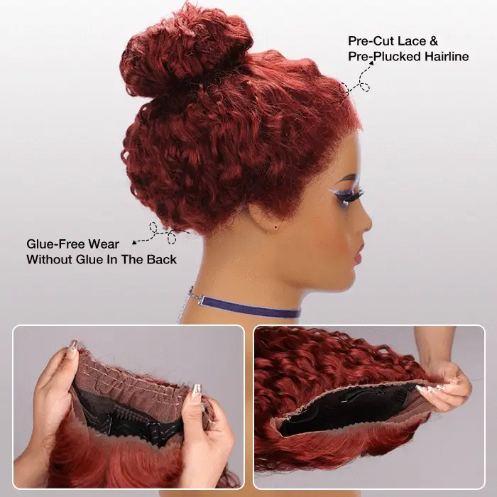 #33 Reddish Brown Invisi-String Snug Fit Water Wave 360 HD Lace Frontal Wig Put On & Go Glueless Wig - Image 4