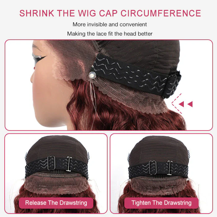 #33 Reddish Brown Invisi-String Snug Fit Water Wave 360 HD Lace Frontal Wig Put On & Go Glueless Wig - Image 8