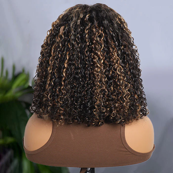350% Density 4C Edges Balayage Highlights Curly Bob Wig Blonde Brown Black Glueless Human Hair HD Lace Wig - Image 3