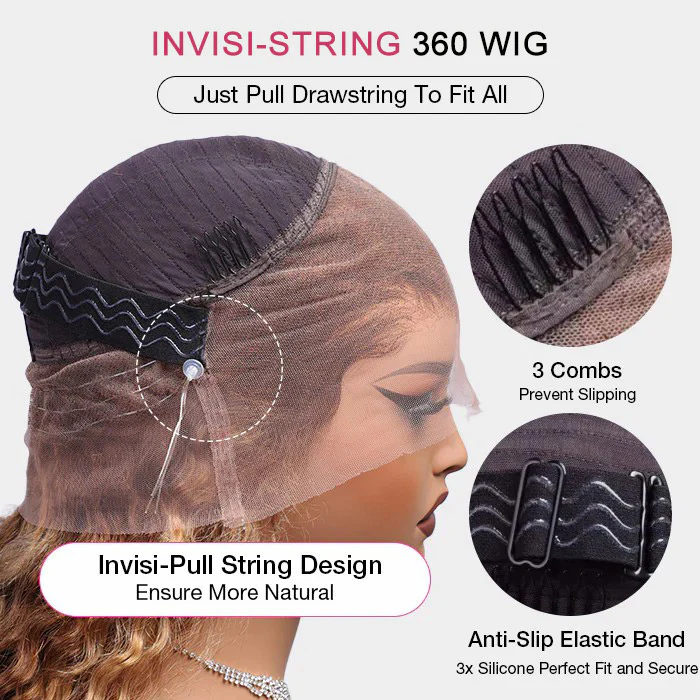 4C Edges Curly Glueless Blonde Highlights Wig Natural Hairline 8x5/360 Pre Cut HD Lace Front Wig - Image 10