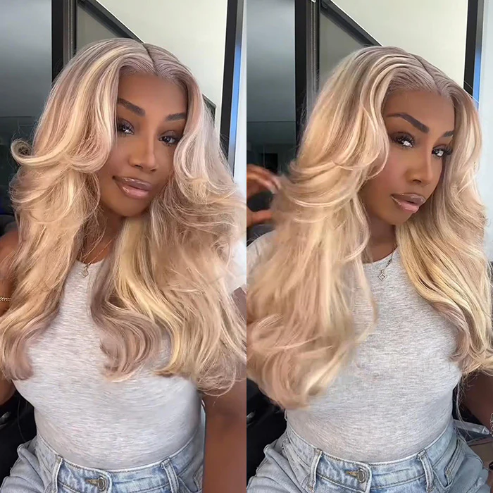 Ash Blonde Curtain Bangs Straight Glueless HD Lace Front Wig P18/613 Blonde Highlights Wig - Image 5