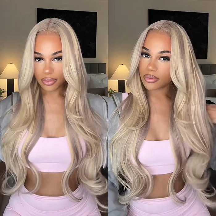 Ash Blonde Curtain Bangs Straight Glueless HD Lace Front Wig P18/613 Blonde Highlights Wig - Image 4