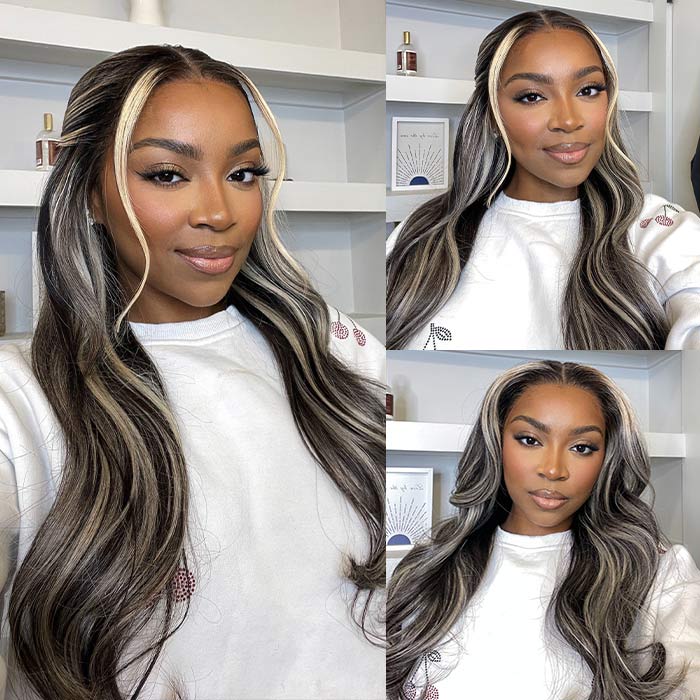 Subella Blonde Highlights HD Lace Front Wigs Body Wave Glueless Wigs Black Wig with #613 Blonde Highlight - Image 3