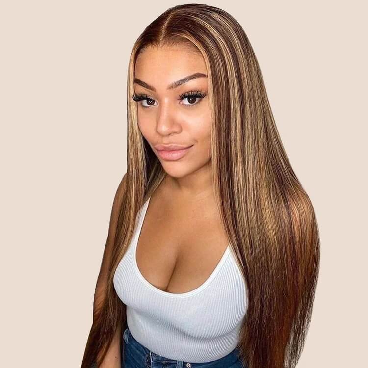 4/27 Honey Blonde Highlight HD Transparent Lace Front Wigs Ombre Color Straight Human Hair Wigs - Image 6
