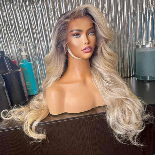 New In Ash Blonde Ombre Wigs Body Wave/Straight 13x4 HD Lace Front Human Hair Wigs 180% Density - Image 9