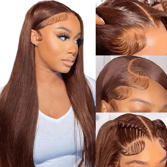 [BOGO] #4 Chocolate Brown Straight 13x4 Lace Front Wig Colored Human Hair Wigs With Bleached Knots Special Offer - Image 5