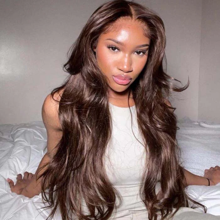 #4 Chocolate Brown Wig Body Wave Human Hair Colored Wigs HD Transparent Lace Closure Wigs - Image 3