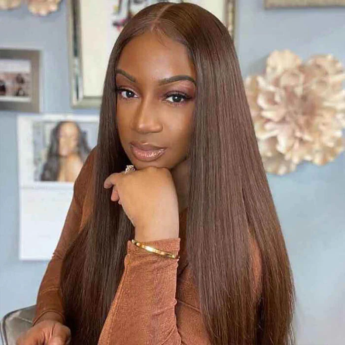 #4 Chocolate Brown Wig Body Wave Human Hair Colored Wigs HD Transparent Lace Closure Wigs - Image 4