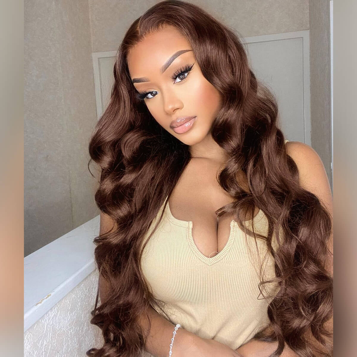 #4 Chocolate Brown Wig Body Wave Human Hair Colored Wigs HD Transparent Lace Closure Wigs - Image 5