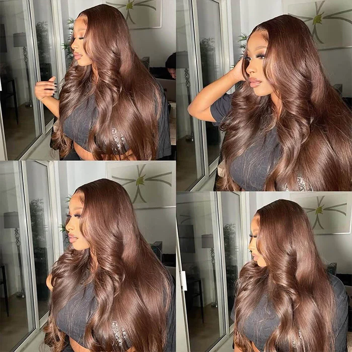 #4 Chocolate Brown Wig Body Wave Human Hair Colored Wigs HD Transparent Lace Closure Wigs - Image 7