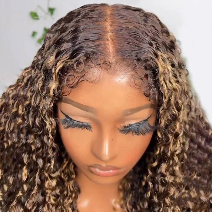 4B 4C Hairline Kinky Edges Water Wave Balayage Highlights Wig Glueless HD Lace Frontal Human Hair Wigs - Image 3
