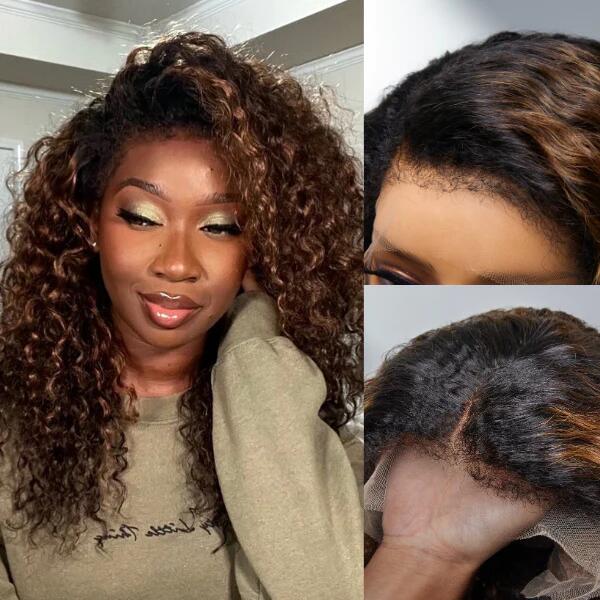 4C Curly Edge Hairline 1B/30 Ombre Color HD Lace Curly Wigs 5x5/13x4/13x6 Lace Frontal Wig - Image 6