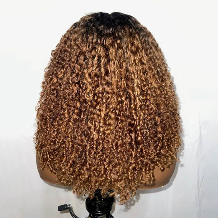 4C Edges Hairline Glueless Lace Front Wig High Quality Spiral Curly Black Brown Highlights Wig 350% Density - Image 3
