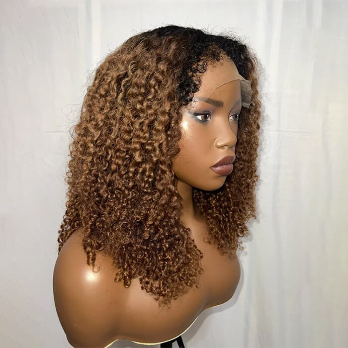 4C Edges Hairline Glueless Lace Front Wig High Quality Spiral Curly Black Brown Highlights Wig 350% Density - Image 4