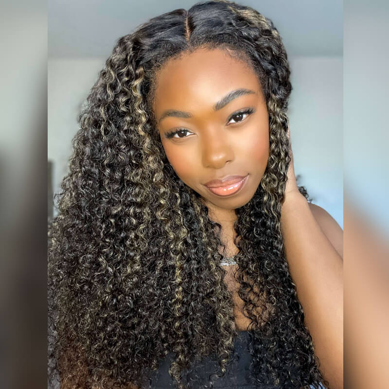 4C Edges Hairline Wig Honey Blonde Highlight Wig 13x4 8x5 HD Lace Front Jerry Curly Human Hair Wigs - Image 3