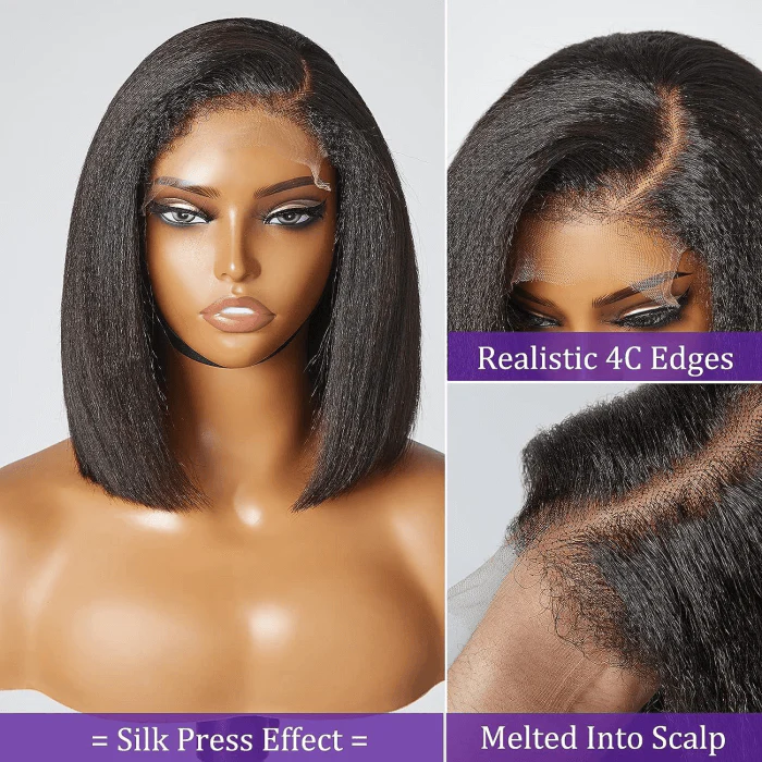 4C Kinky Edges Kinky Straight 13x4 /8x5 HD Lace Short Bob Wig Human Hair - Image 3