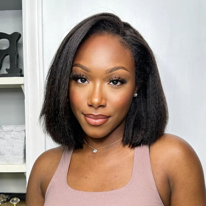 4C Kinky Edges Kinky Straight 13x4 /8x5 HD Lace Short Bob Wig Human Hair - Image 6