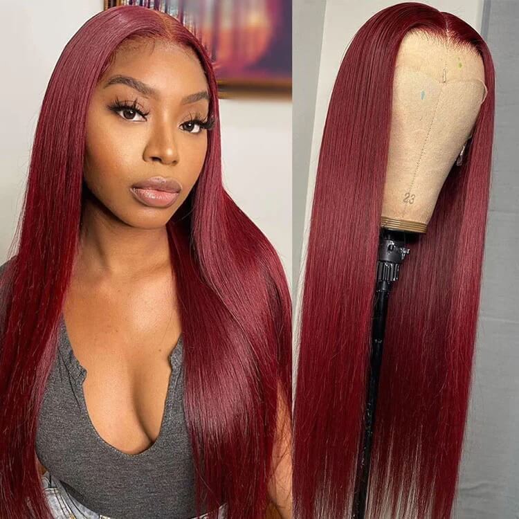 4X4 HD Lace Closure Wig Human Hair Wigs 99J Red Burgundy Pre-Plucked Remy Human Hair Straight Wig Wigs - Image 3