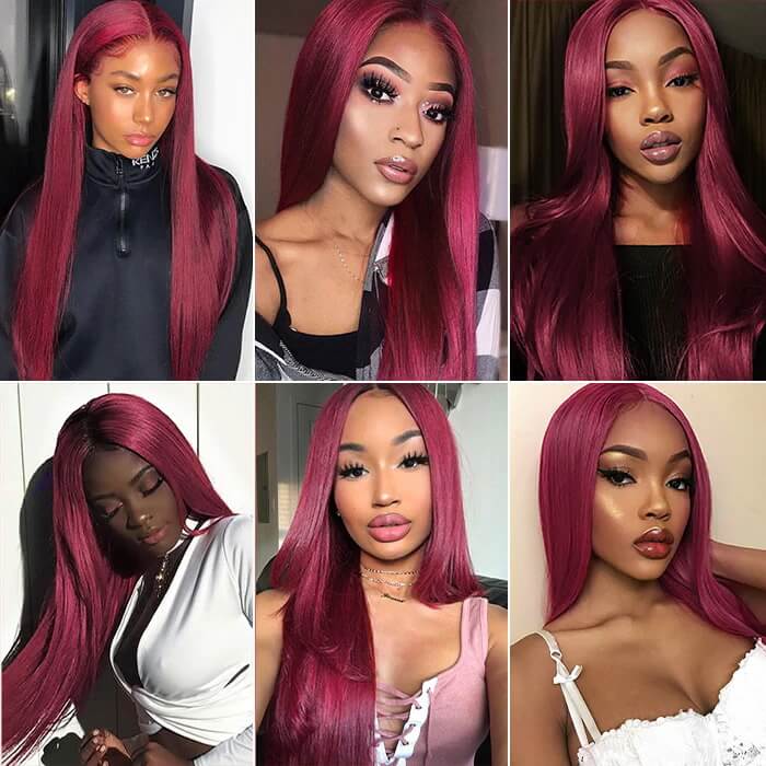 4X4 HD Lace Closure Wig Human Hair Wigs 99J Red Burgundy Pre-Plucked Remy Human Hair Straight Wig Wigs - Image 4