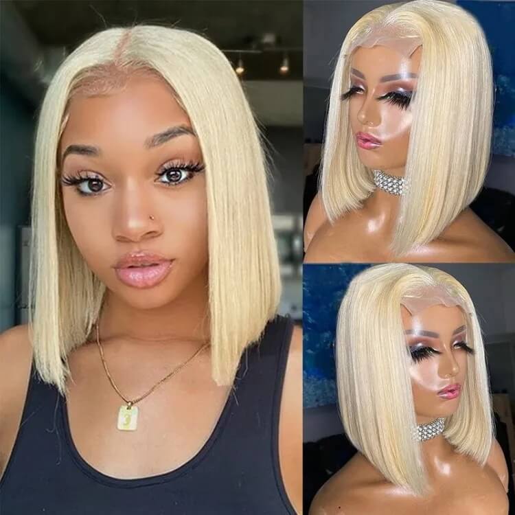 613 Blonde Transparent 4x4 Lace Closure Short Bob Wigs Straight Bob Wig - Image 3