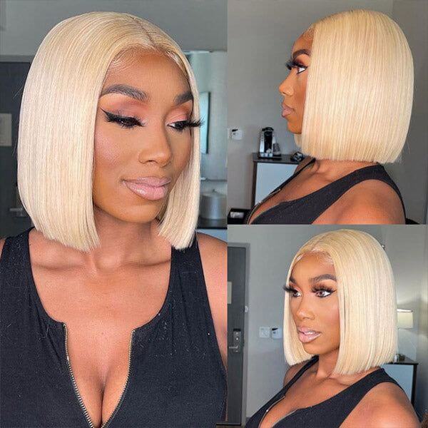 613 Blonde Transparent 4x4 Lace Closure Short Bob Wigs Straight Bob Wig - Image 5