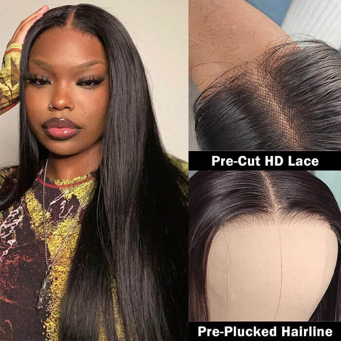 7X5 Pre Cut HD Lace Closure Wigs Deep Part Glueless Straight Human Hair Wigs Put On And Go - Image 5