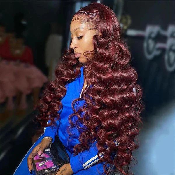 99J Loose Wave HD Lace Front Wig Natural Hairline Burgundy Red Colored Long Human Hair Wigs - Image 6