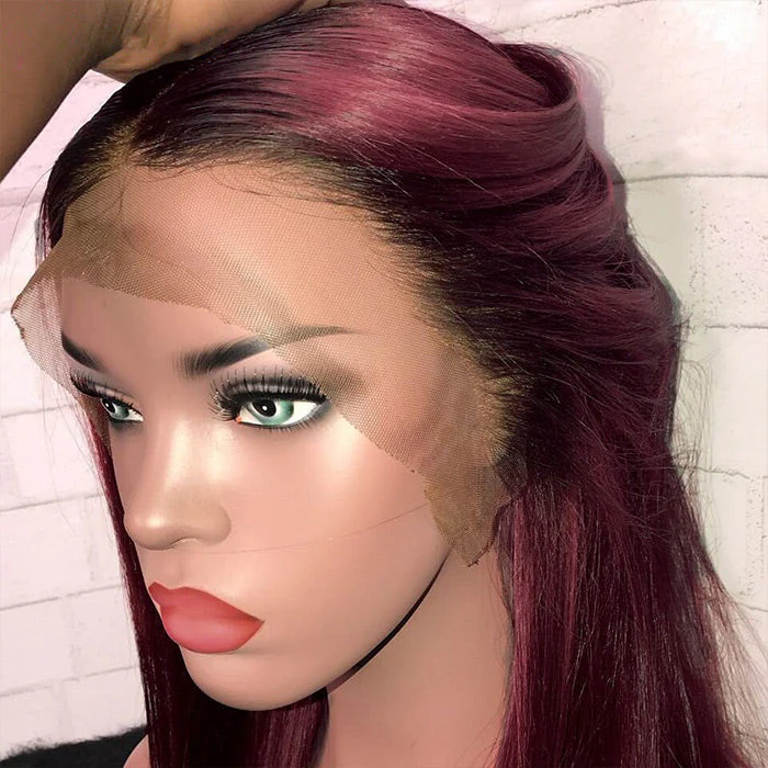 T1b/99J Red Color Human Hair 13x4 Lace Front Wigs 99J Short Cut Bob Wigs - Image 5