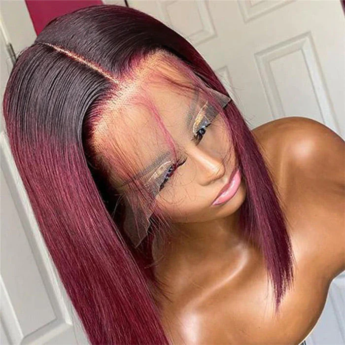 T1b/99J Red Color Human Hair 13x4 Lace Front Wigs 99J Short Cut Bob Wigs - Image 6