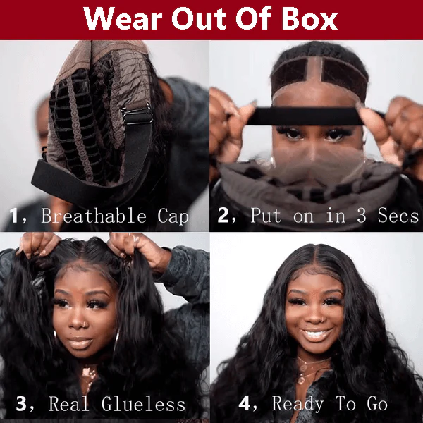 Pre Cut 4X4 HD Lace Closure Wigs Body Wave Human Hair Wig With Breathable Cap - Image 4